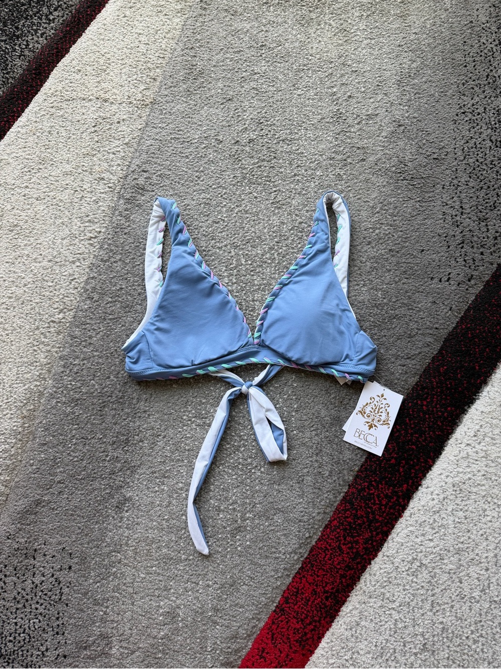 BECCA Reversible Pale Blue Bikini Top with Braided Trim